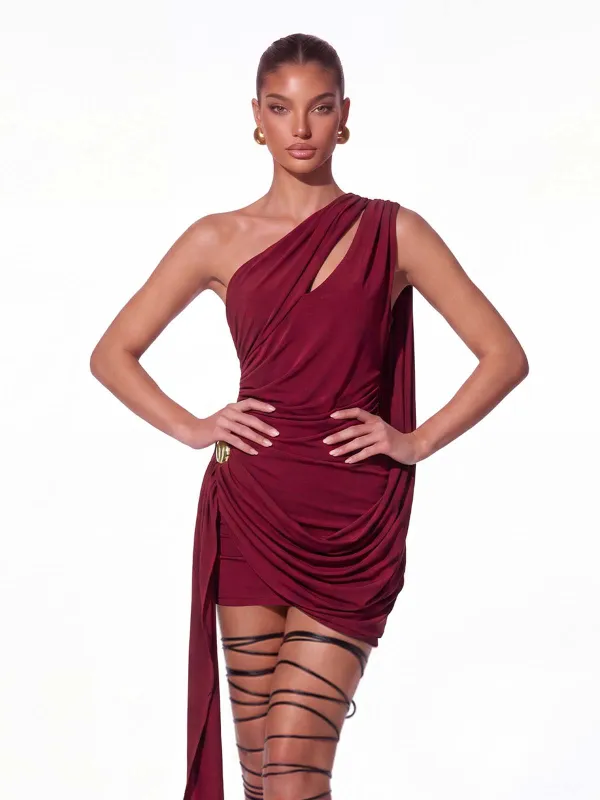 Dafina One Shoulder Draped Mini Dress made by Mew Mews