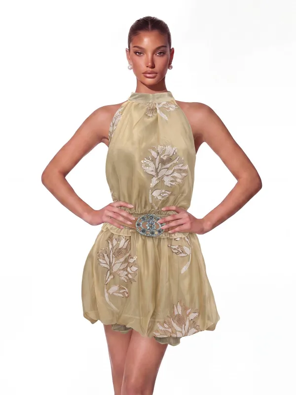 Kyla Sleeveless Sequin Floral Mini Dress made by Mew Mews