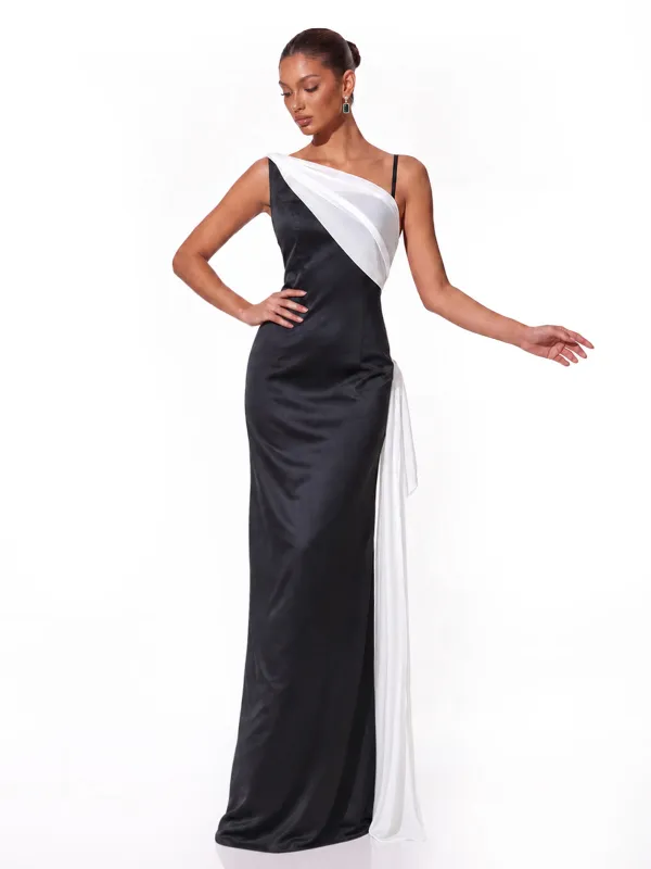 Altheris One Shoulder Satin Maxi Dress made by Mew Mews