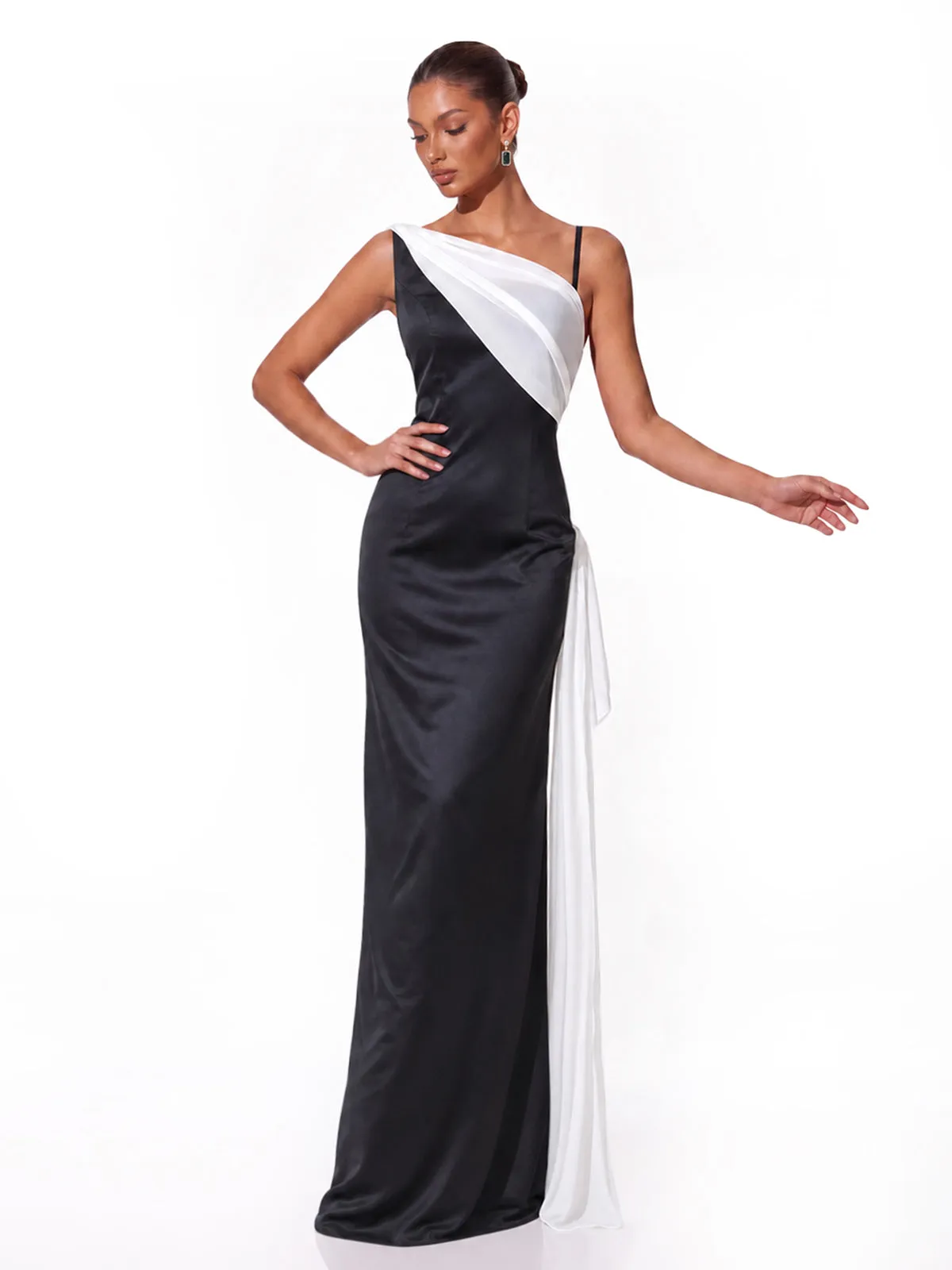 Altheris One Shoulder Satin Maxi Dress sold by Mew Mews