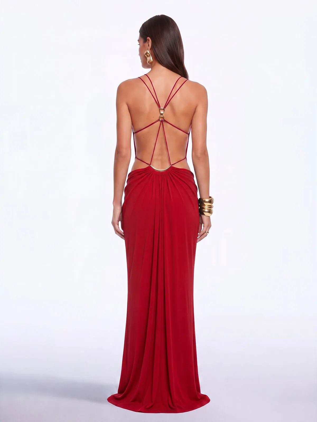Lorysa Backless Cutout Maxi Dress In Red sold by Mew Mews product image thumbnail 5