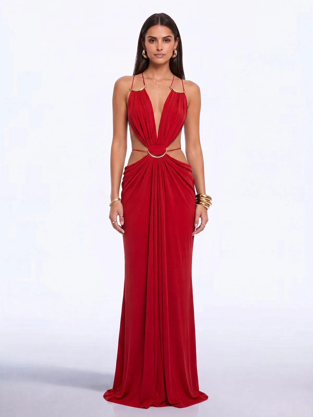 Lorysa Backless Cutout Maxi Dress In Red sold by Mew Mews product image thumbnail 3
