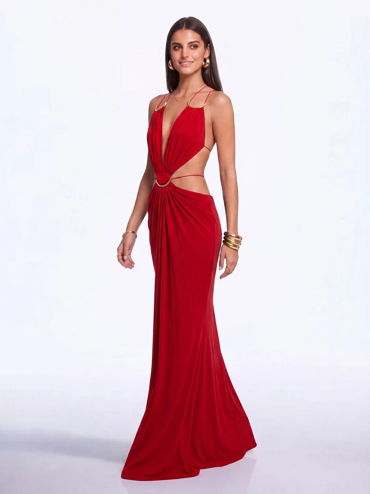 Lorysa Backless Cutout Maxi Dress In Red sold by Mew Mews