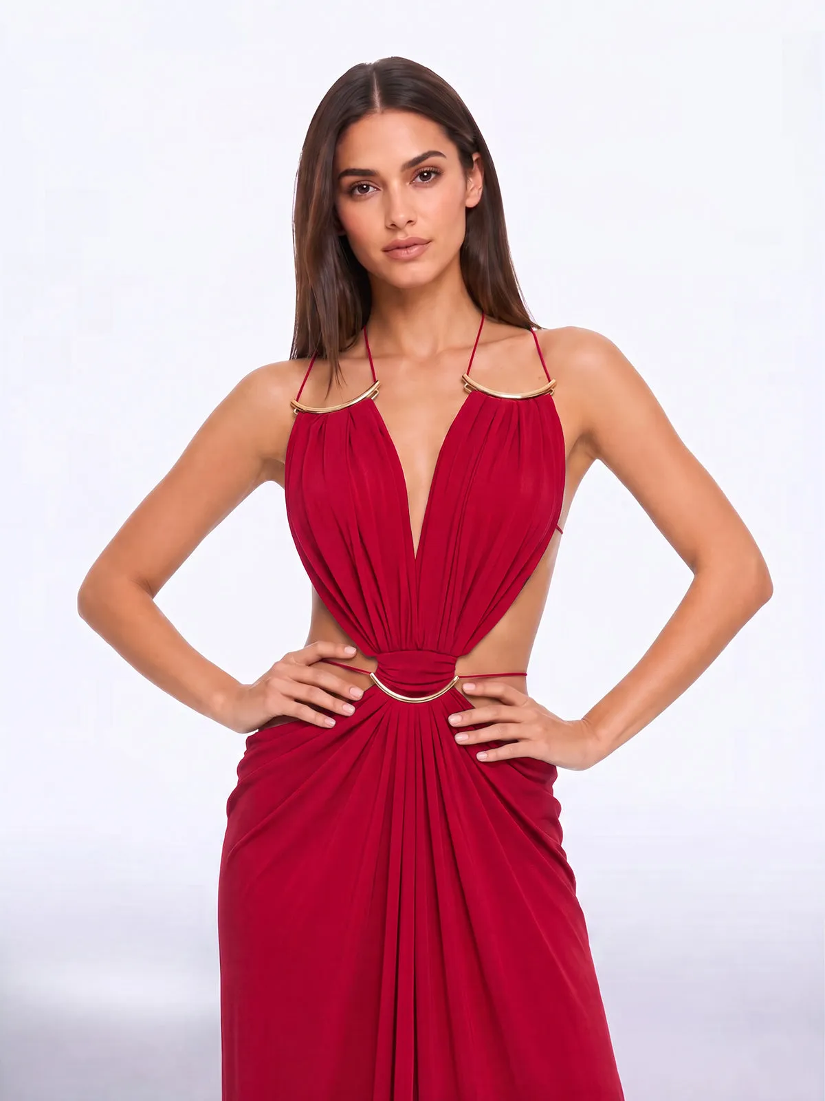 Lorysa Backless Cutout Maxi Dress In Red sold by Mew Mews product image thumbnail 4