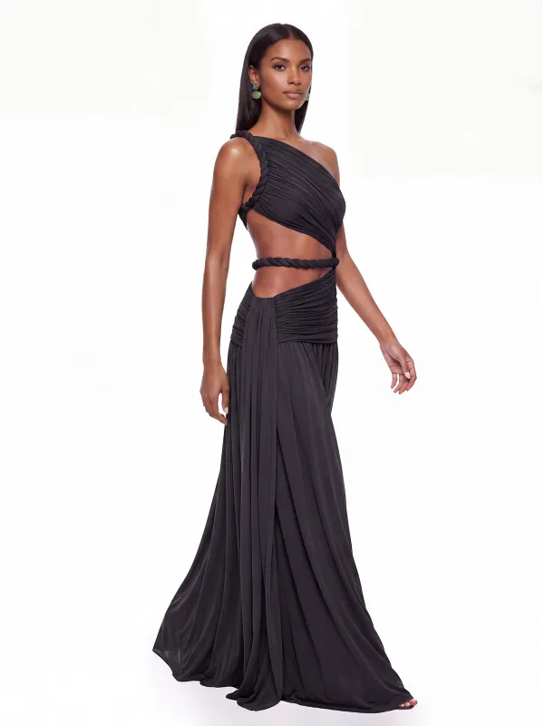 Givora One Shoulder Cutout Maxi Dress In Black made by Mew Mews