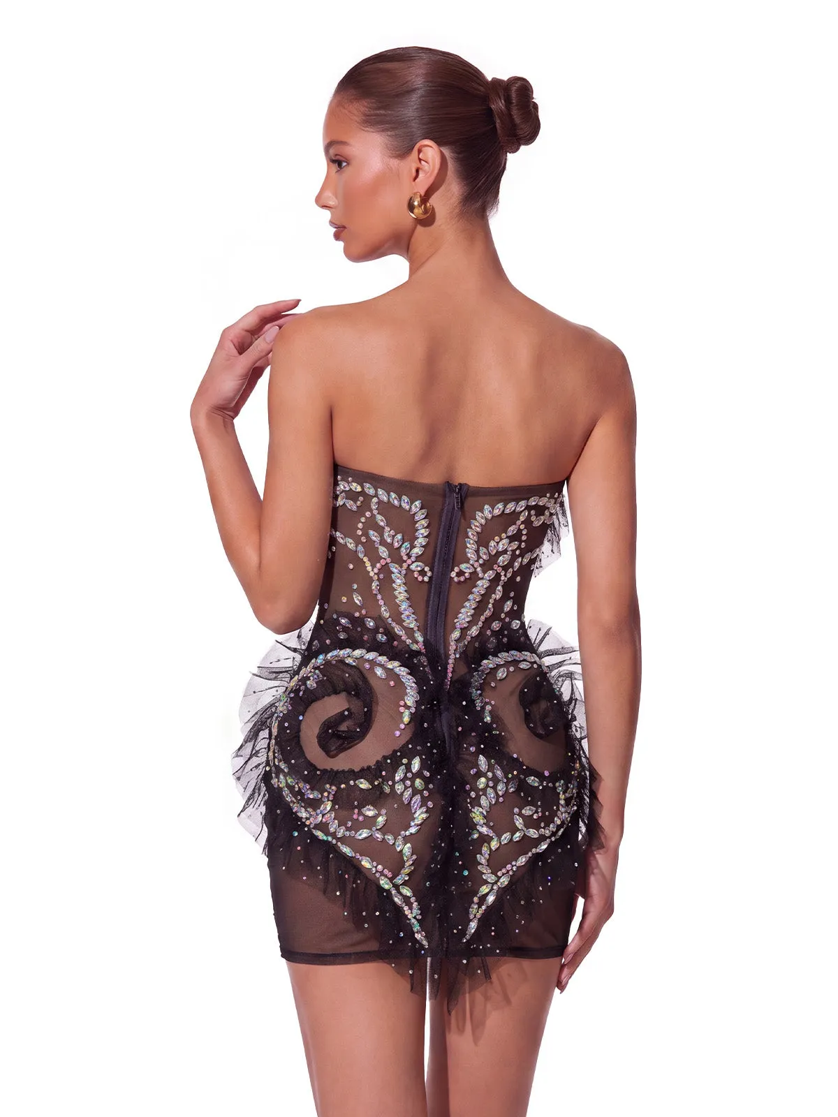 Xendril Strapless Crystal Mesh Mini Dress sold by Mew Mews product image thumbnail 4