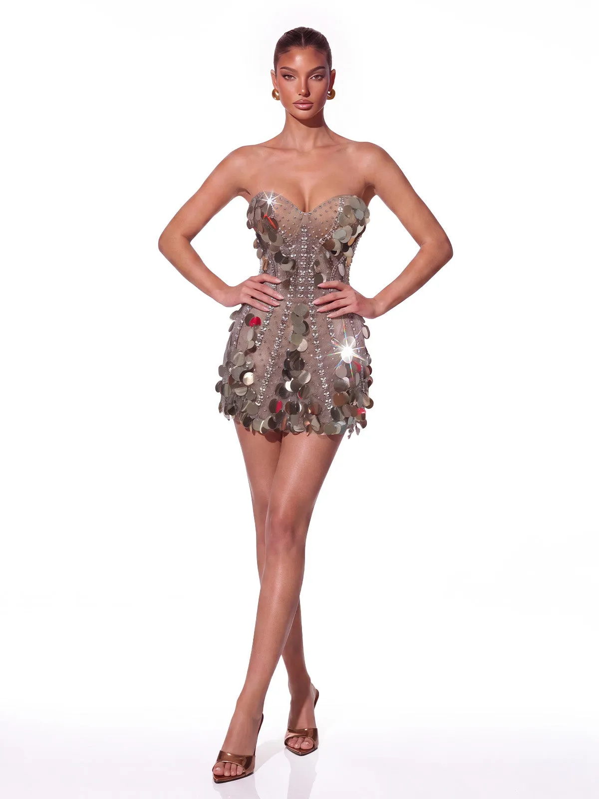 Kynoque Strapless Sequin Crystal Mini Dress sold by Mew Mews product image thumbnail 2