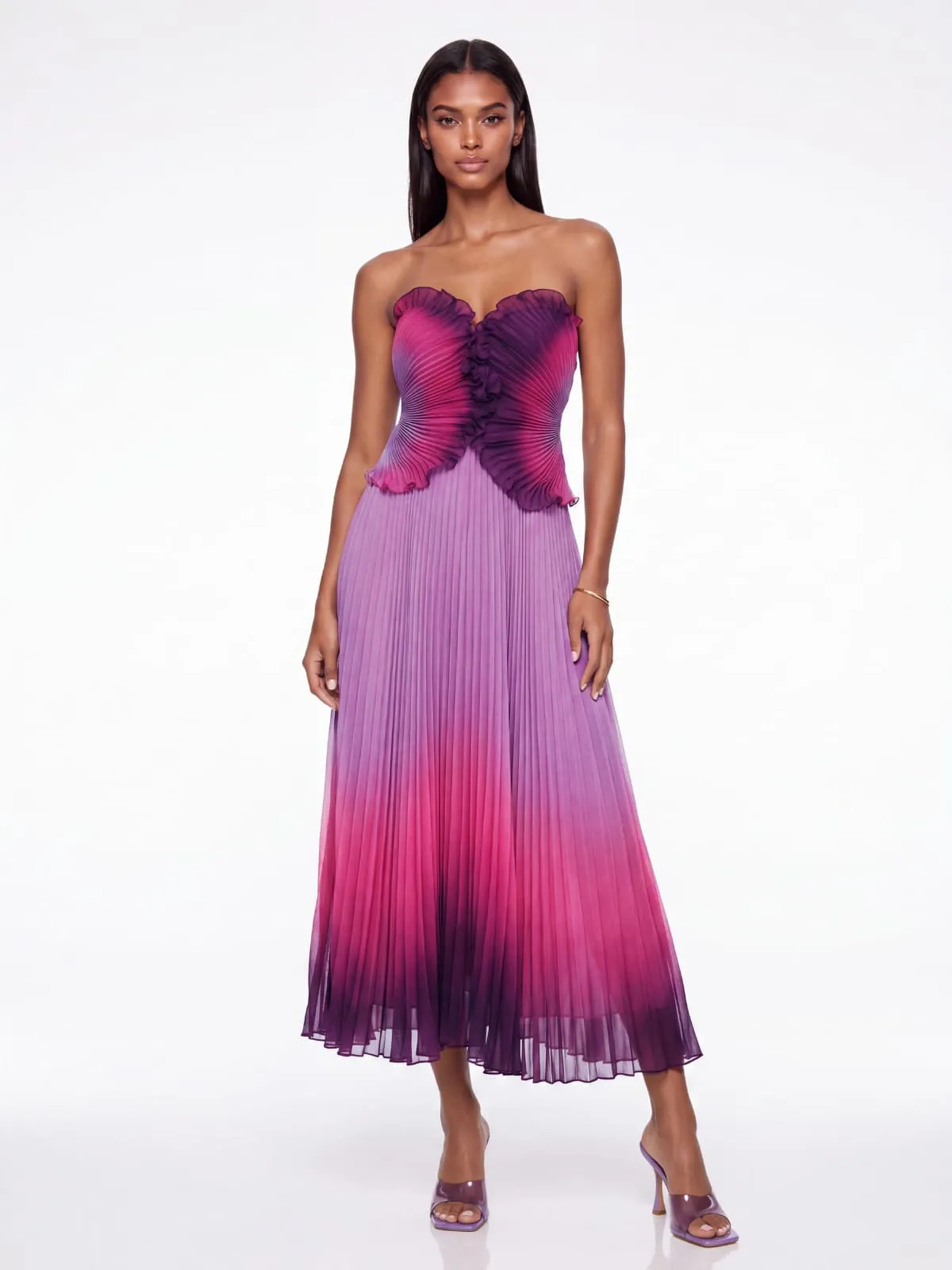 Elnoque Strapless Pleated Midi Dress sold by Mew Mews