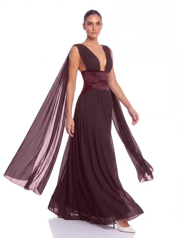 Lomire Plunge Neck Draped Maxi Dress made by Mew Mews