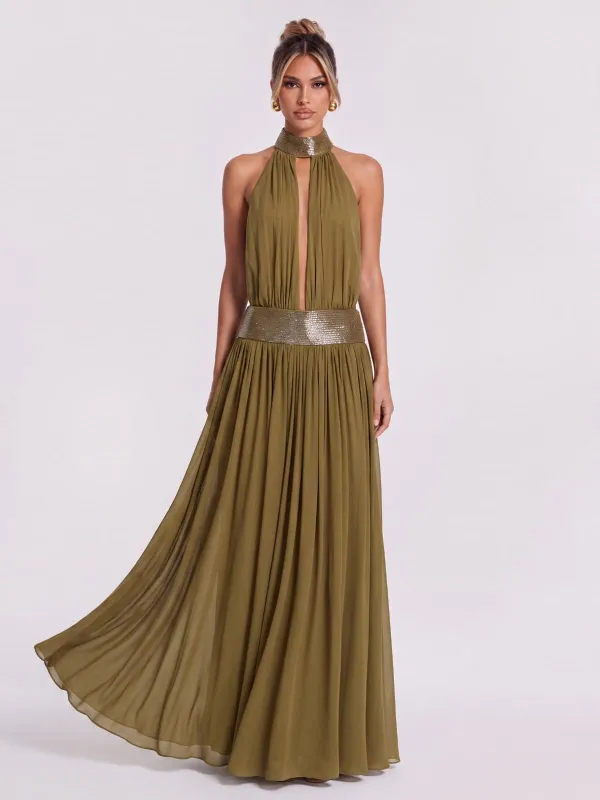 Rhyzic Backless Rhinestone Maxi Dress made by Mew Mews