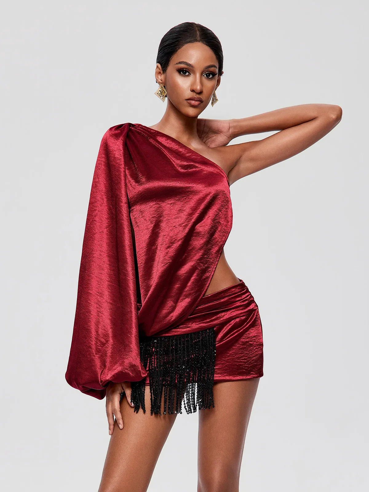 Delphor One Shoulder Fringe Mini Dress sold by Mew Mews product image thumbnail 3