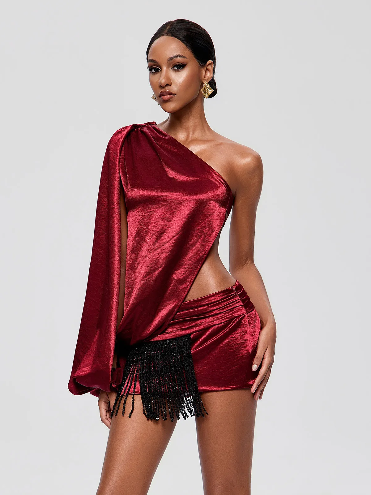 Delphor One Shoulder Fringe Mini Dress sold by Mew Mews product image thumbnail 5