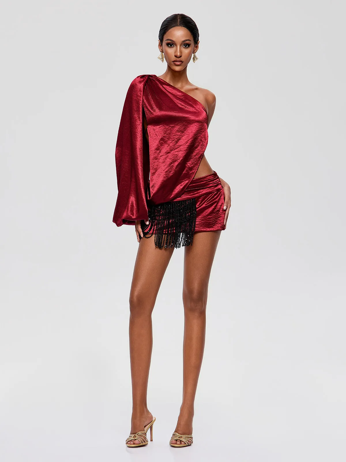 Delphor One Shoulder Fringe Mini Dress sold by Mew Mews product image thumbnail 4