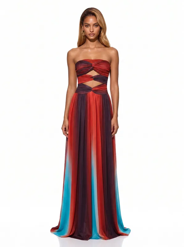 Freida Strapless Cutout Printed Maxi Dress made by Mew Mews