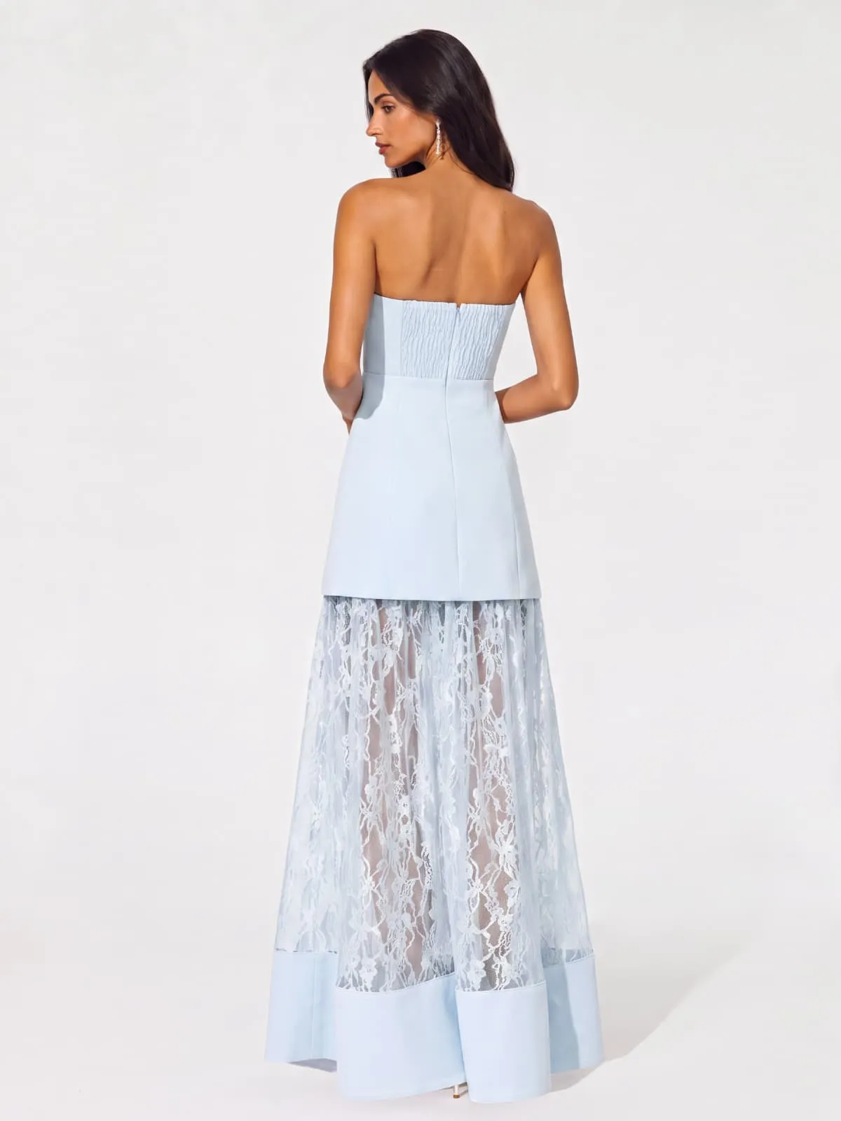 Norvelis Strapless Lace Maxi Dress In Sky sold by Mew Mews product image thumbnail 4