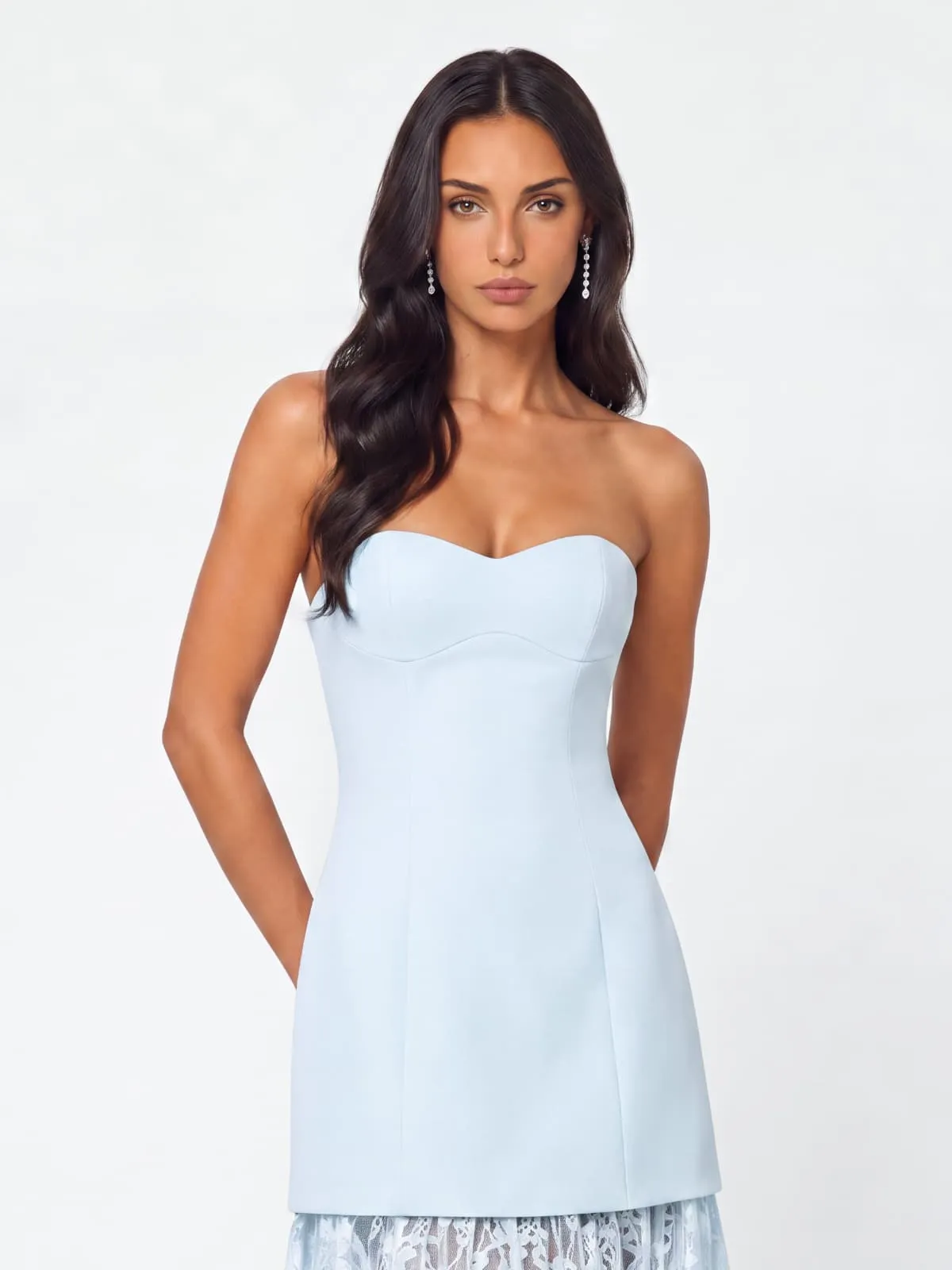 Norvelis Strapless Lace Maxi Dress In Sky sold by Mew Mews product image thumbnail 3