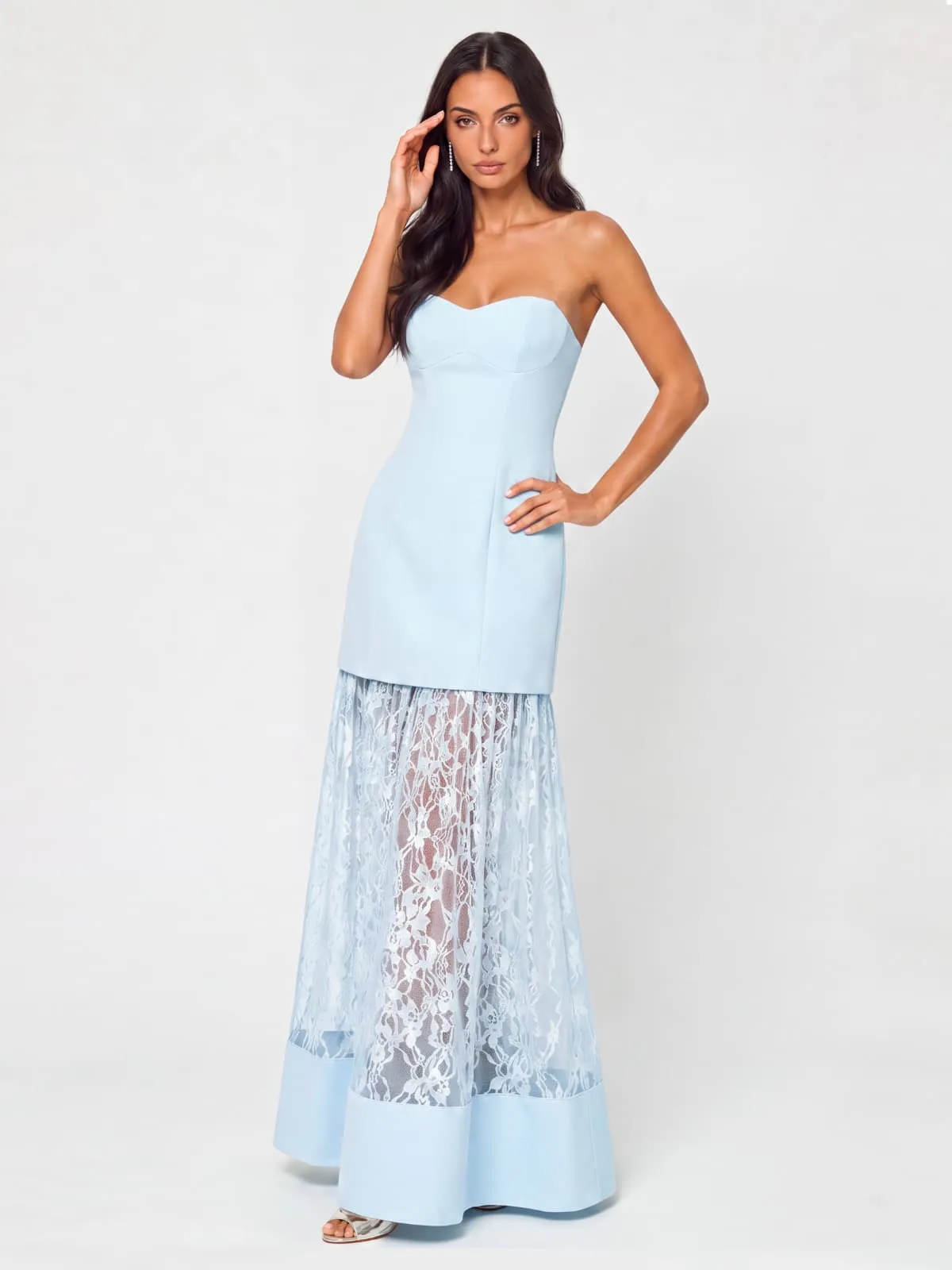 Norvelis Strapless Lace Maxi Dress In Sky sold by Mew Mews product image thumbnail 2