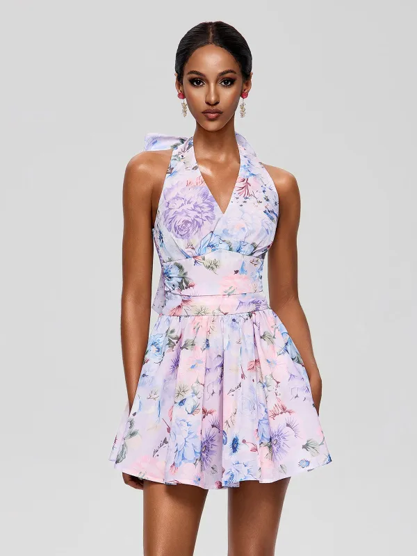 Fleur Halterneck Floral Mini Dress made by Mew Mews