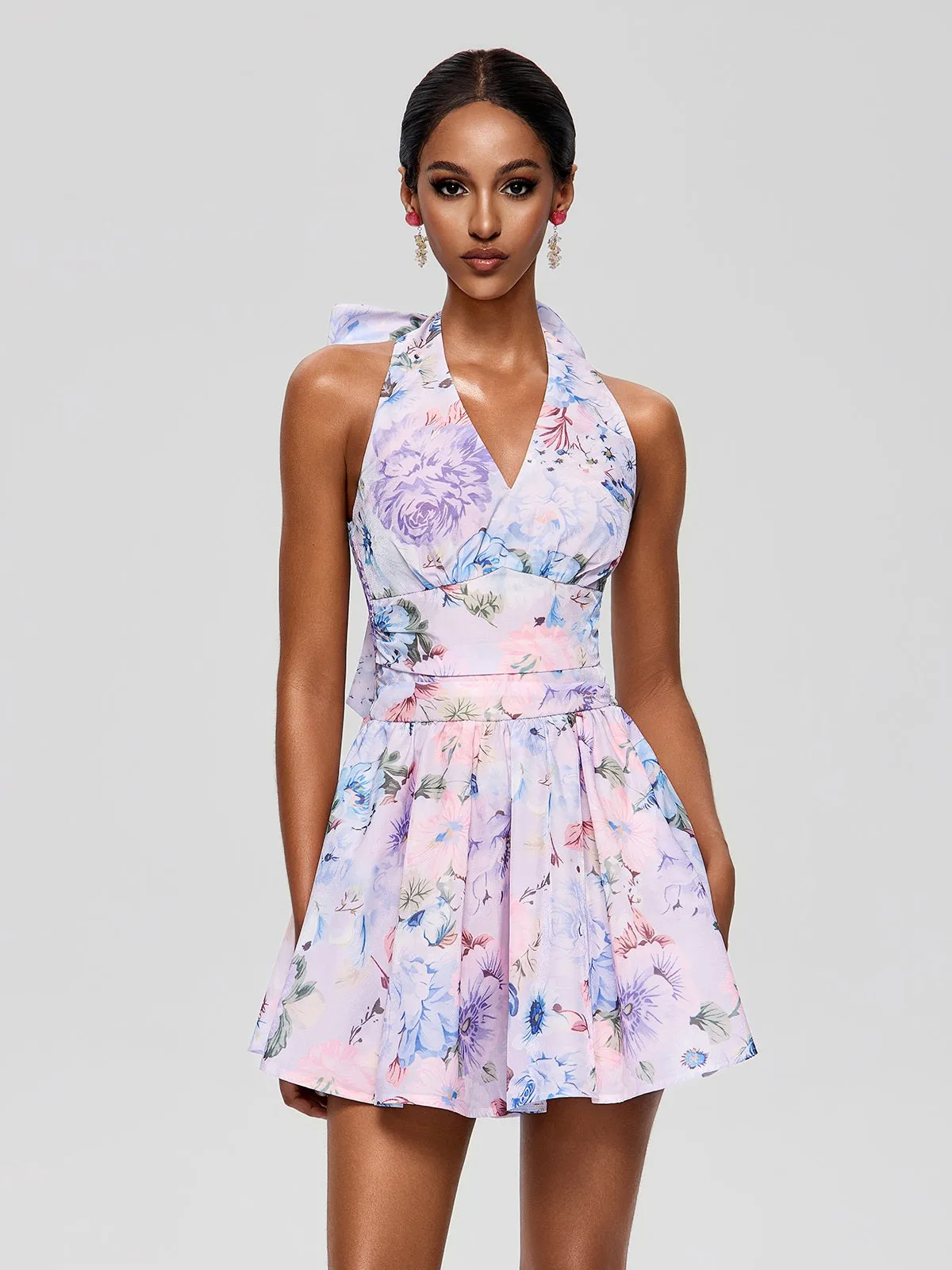 Fleur Halterneck Floral Mini Dress sold by Mew Mews