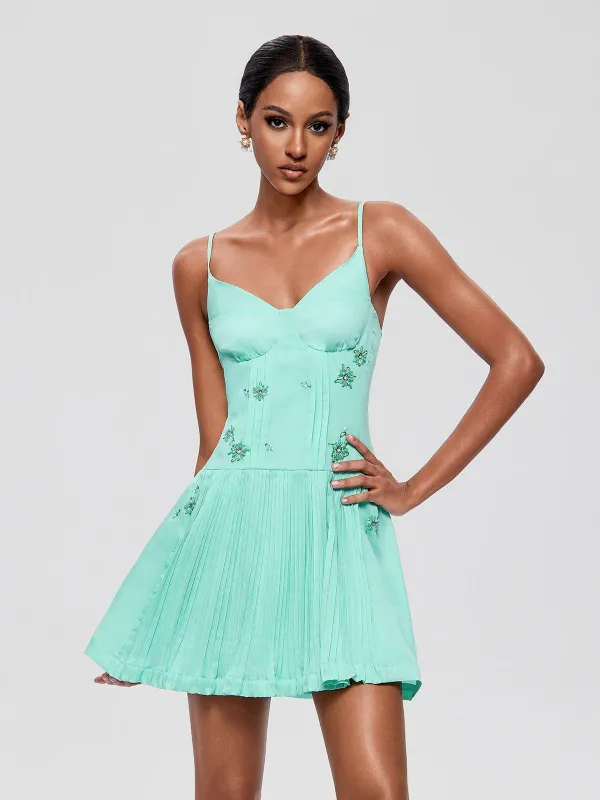 Gabby Spaghetti Pleated Mini Dress made by Mew Mews