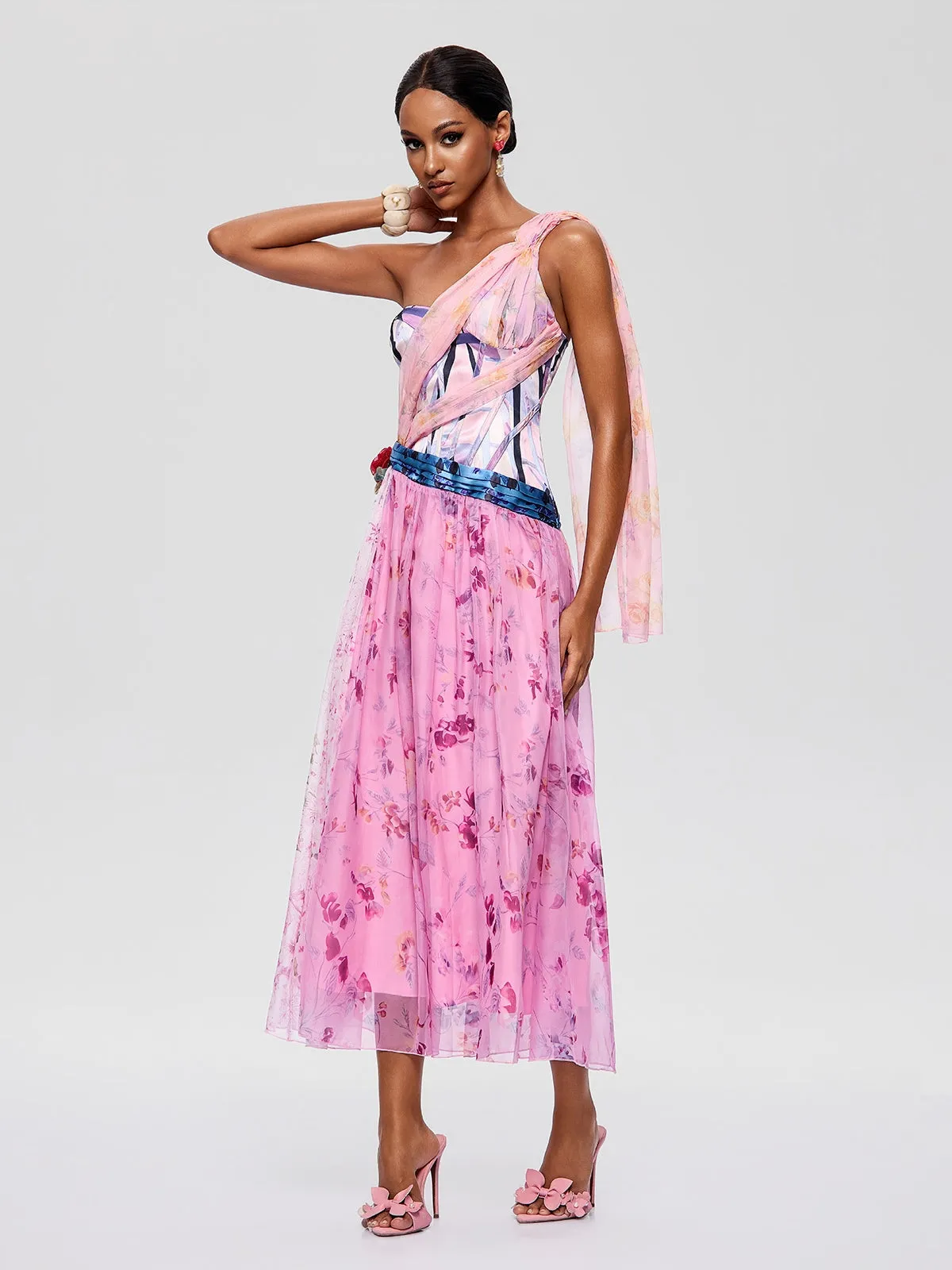 Morqen One Shoulder Floral Midi Dress sold by Mew Mews product image thumbnail 2