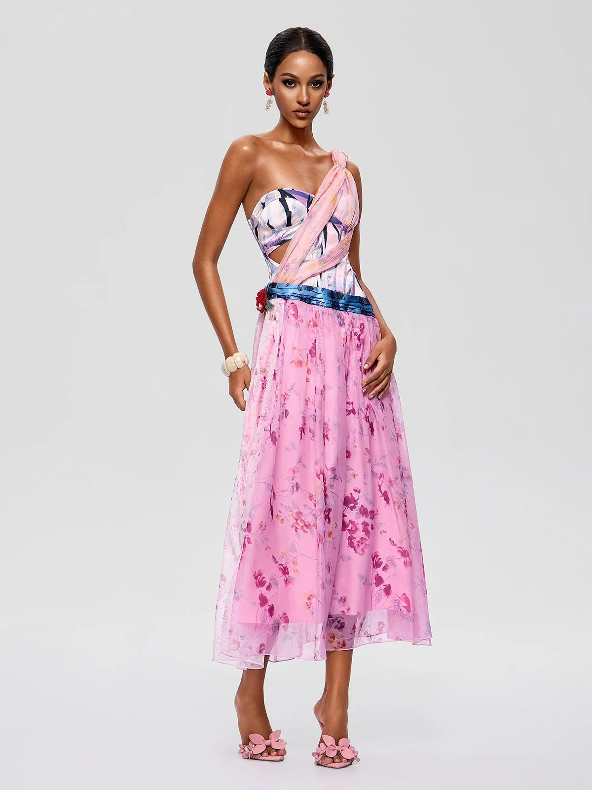 Morqen One Shoulder Floral Midi Dress sold by Mew Mews product image thumbnail 4