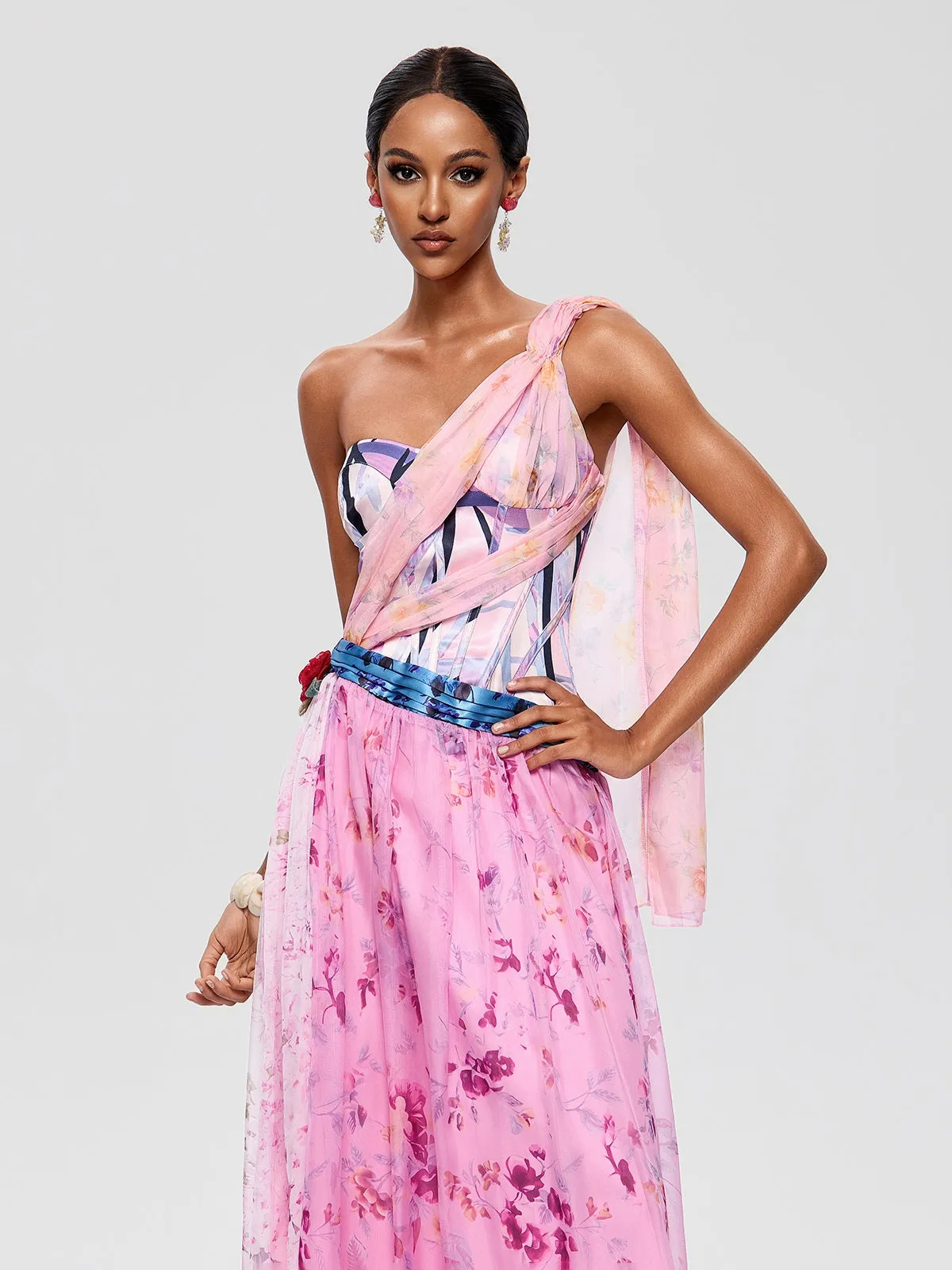 Morqen One Shoulder Floral Midi Dress sold by Mew Mews product image thumbnail 5