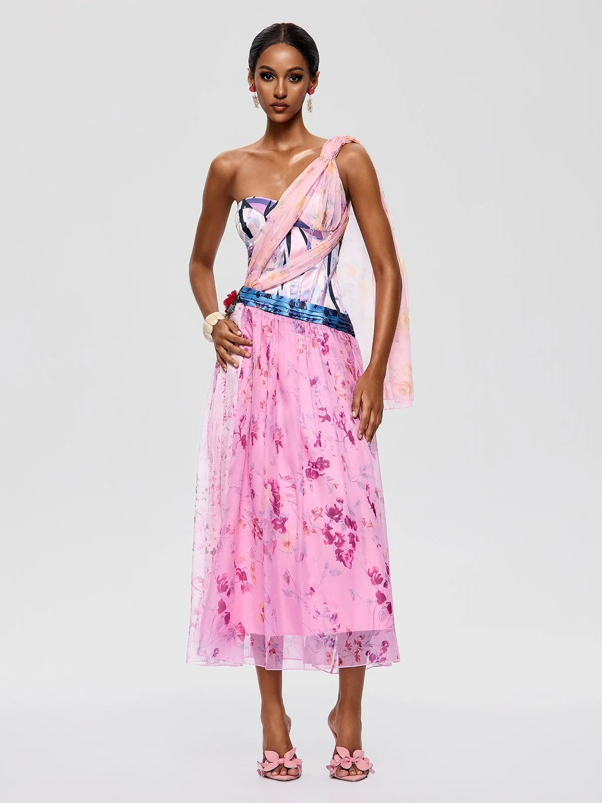 Morqen One Shoulder Floral Midi Dress sold by Mew Mews product image thumbnail 3