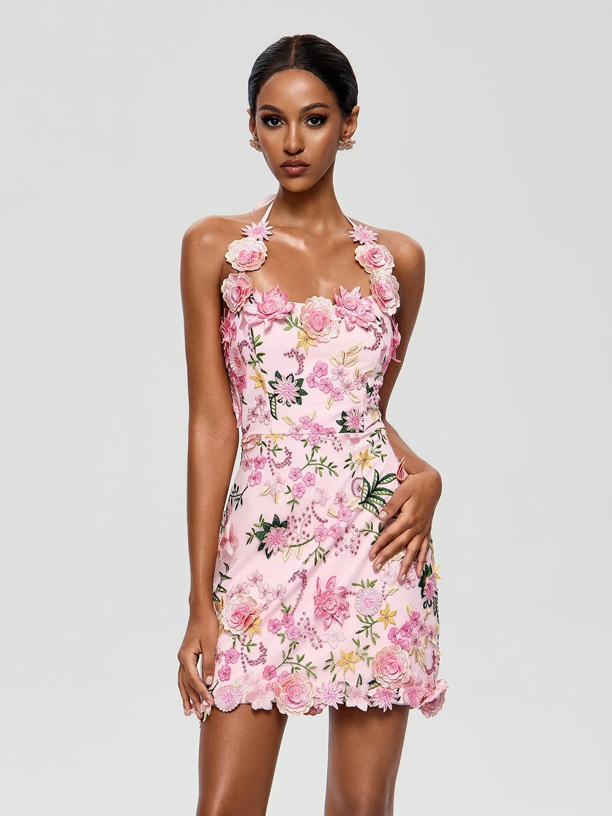 Cyrthis Halterneck Embroidered Mini Dress sold by Mew Mews product image thumbnail 2