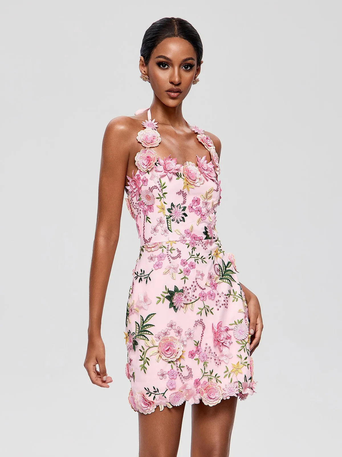 Cyrthis Halterneck Embroidered Mini Dress sold by Mew Mews product image thumbnail 4