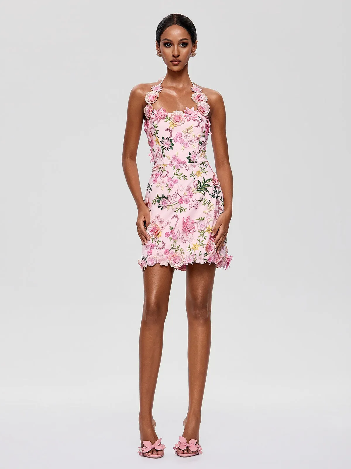Cyrthis Halterneck Embroidered Mini Dress sold by Mew Mews product image thumbnail 3