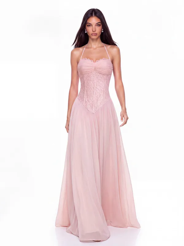Neskor Halterneck Lace Maxi Dress made by Mew Mews