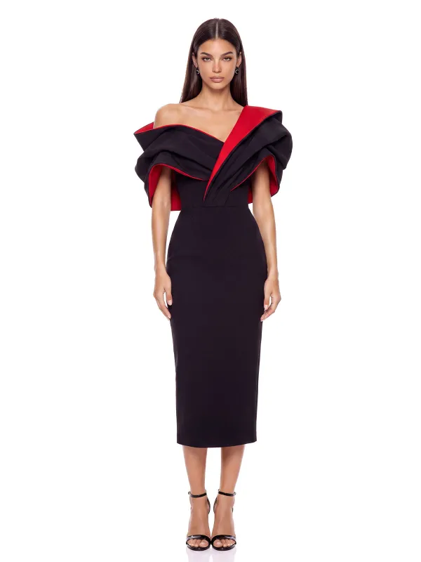 Drynex Off Shoulder Red Sole Midi Dress made by Mew Mews
