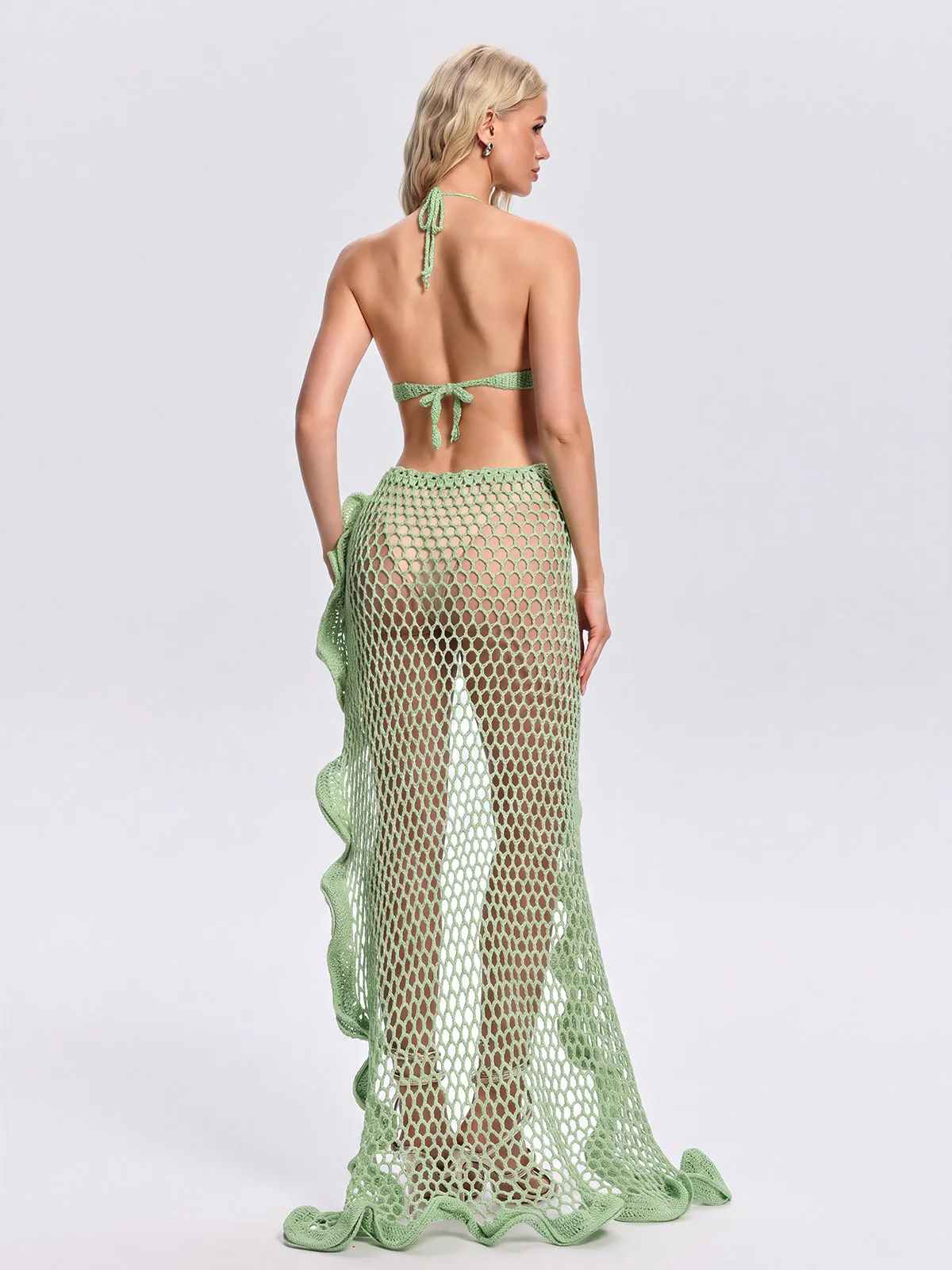 Silvionx Halterneck Crochet Ruffle Skirt Set In Mint Green sold by Mew Mews product image thumbnail 5