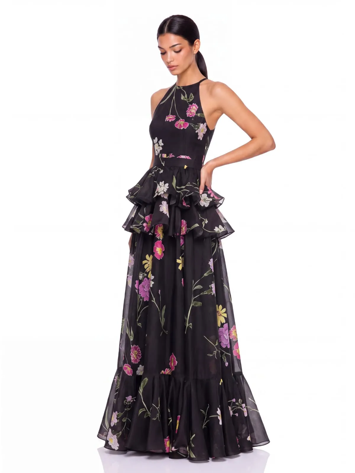 Ravelix Floral Ruffle Maxi Dress In Black sold by Mew Mews product image thumbnail 4