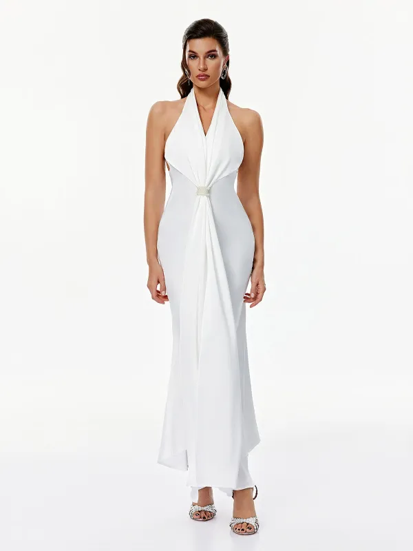 Leoran Halterneck Ruched Maxi Dress made by Mew Mews