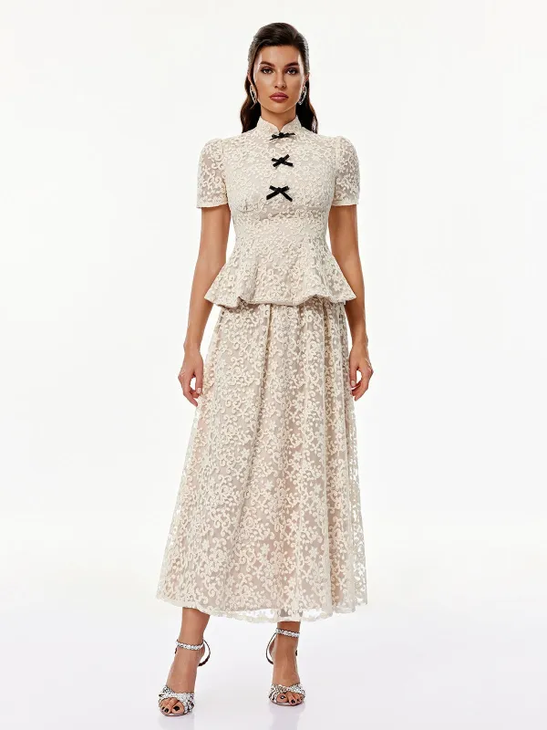Arveniq Short Sleeve Lace Skirt Set made by Mew Mews