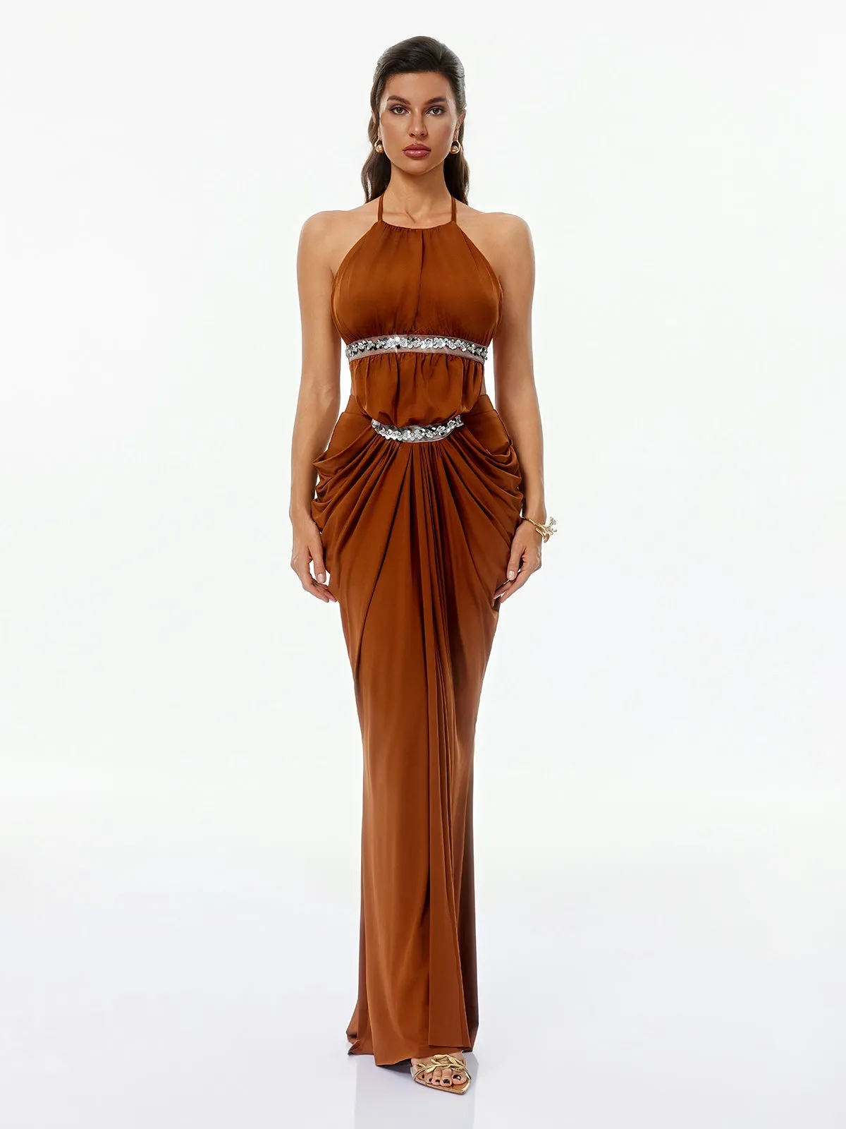 Haxorin Halterneck Sequin Ruched Maxi Dress sold by Mew Mews product image thumbnail 3