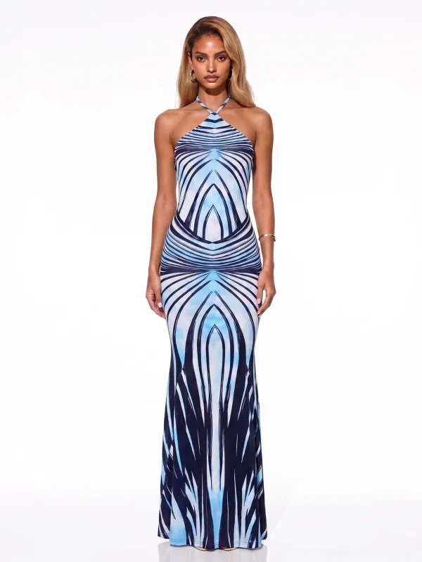 Brazia Halterneck Stripe Maxi Dress made by Mew Mews