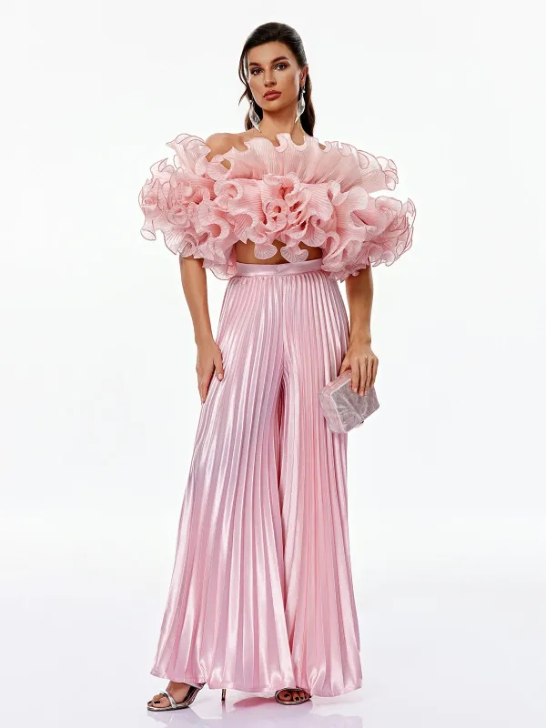 Gaynell Ruffle Pleated Pants Set made by Mew Mews