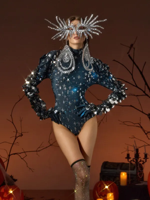 Gitel Long Sleeve Sequin Bodysuit made by Mew Mews