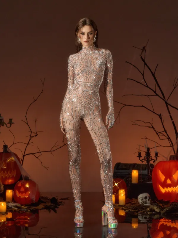 Ghadir Rhinestone Spider Web Jumpsuit made by Mew Mews