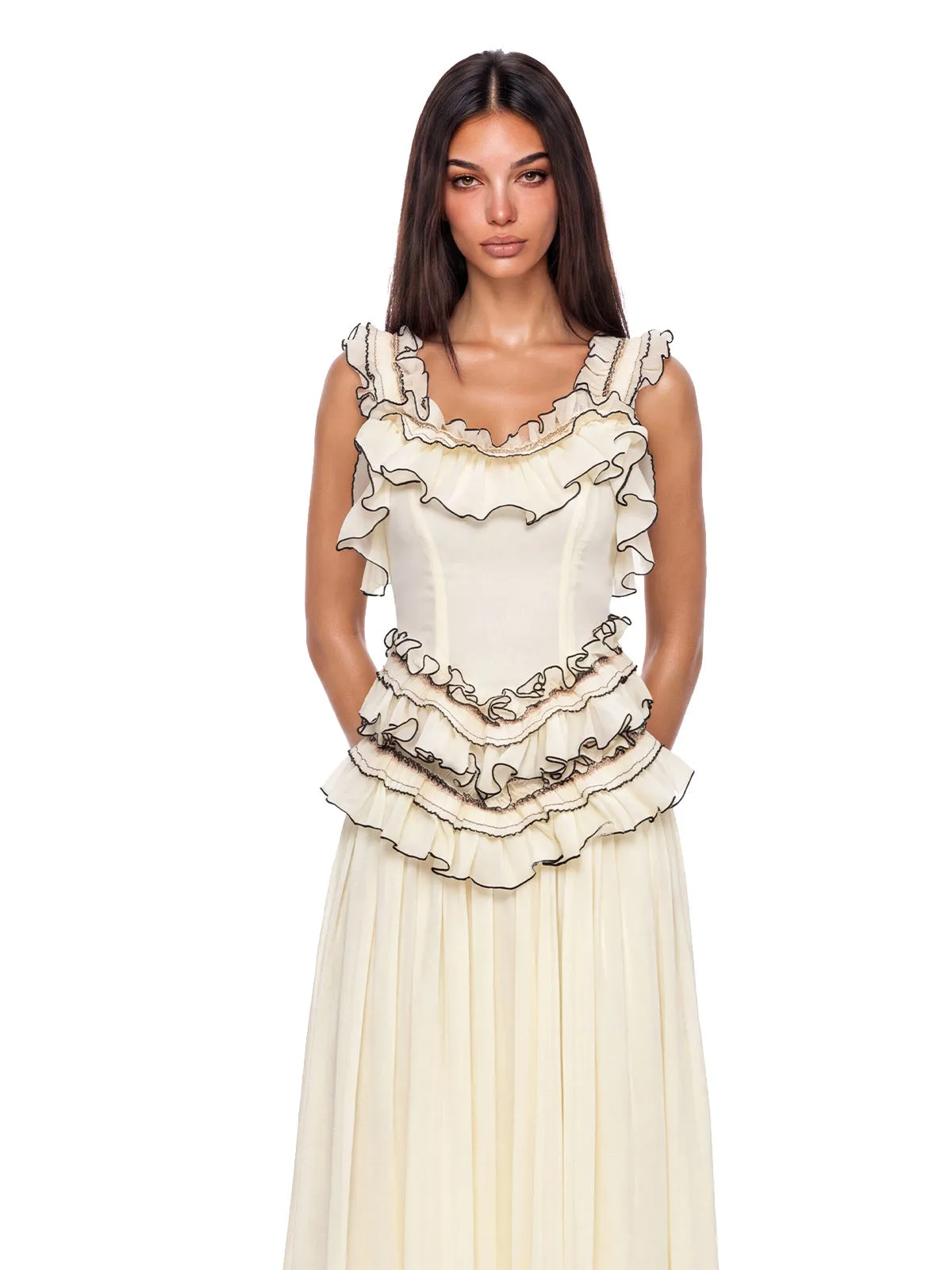 Zurelia Ruffle Ruched Midi Dress sold by Mew Mews product image thumbnail 2