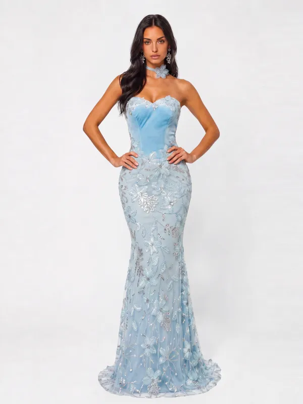 Elnok Strapless Flower Maxi Dress made by Mew Mews