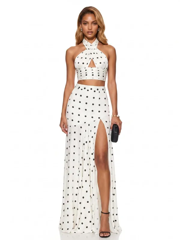 Maurelle Halterneck Dot Split Skirt Set made by Mew Mews