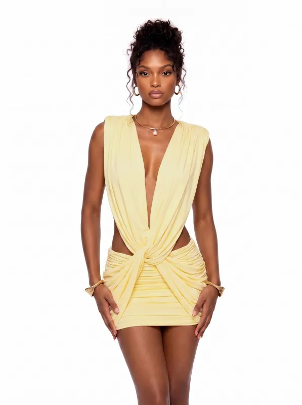 Godelieve Sleeveless Ruched Mini Dress made by Mew Mews