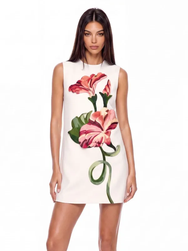 Exvila Floral Sleeveless Mini Dress In White made by Mew Mews