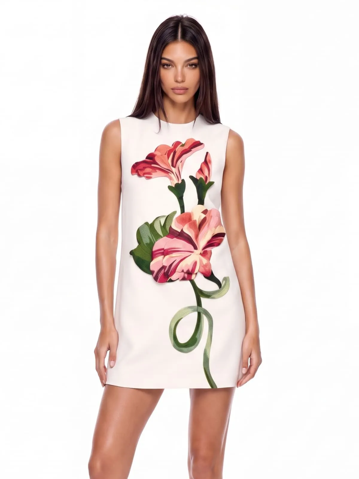 Exvila Floral Sleeveless Mini Dress In White sold by Mew Mews
