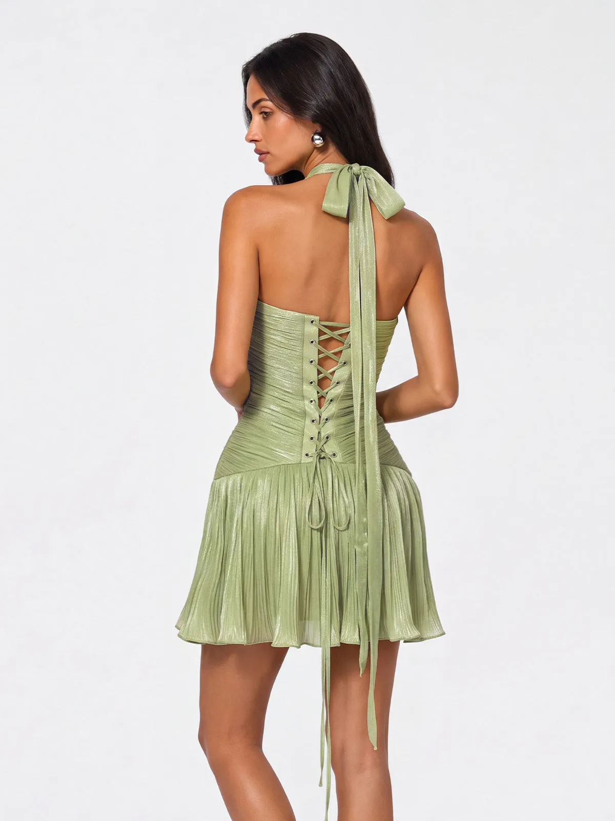 Delvion V Neck Pleated Mini Dress sold by Mew Mews product image thumbnail 4