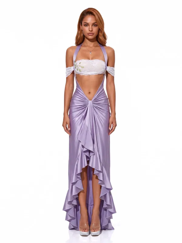 Yondrek Cutout Ruffle Maxi Dress made by Mew Mews